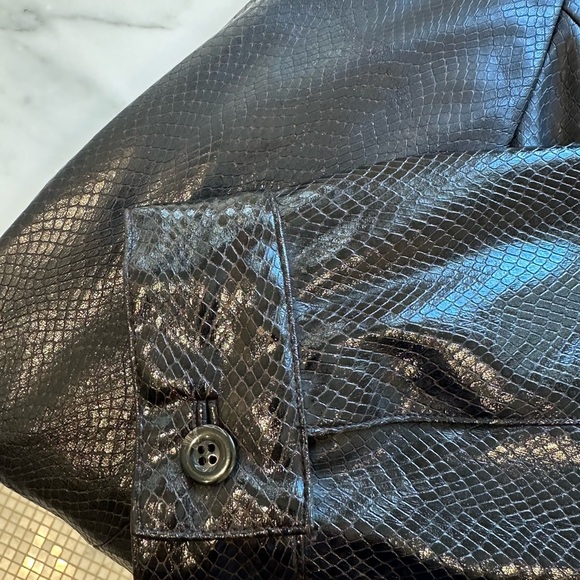 Vintage Dark Brown Carlisle Textured Faux Lizard Leather Moto Biker Jacket - Picture 11 of 14
